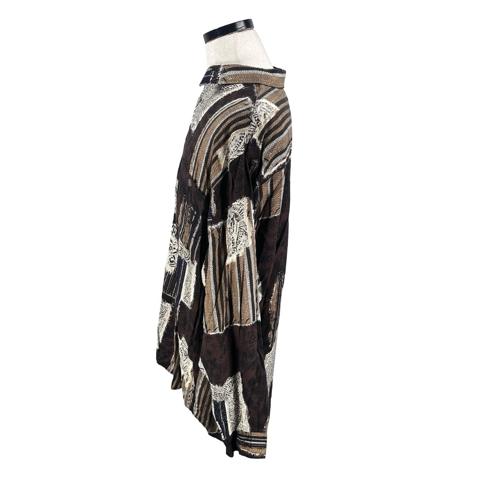 Vintage Lorenzini Button Down Shirt Men XL Brown Gray Abstract Patchwork Viscose - Picture 5 of 11